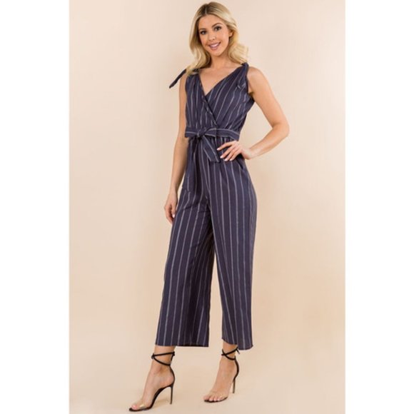 nwt palazzo stripe navy jumpsuit SM-XXL romper "SALE" - Picture 2 of 4